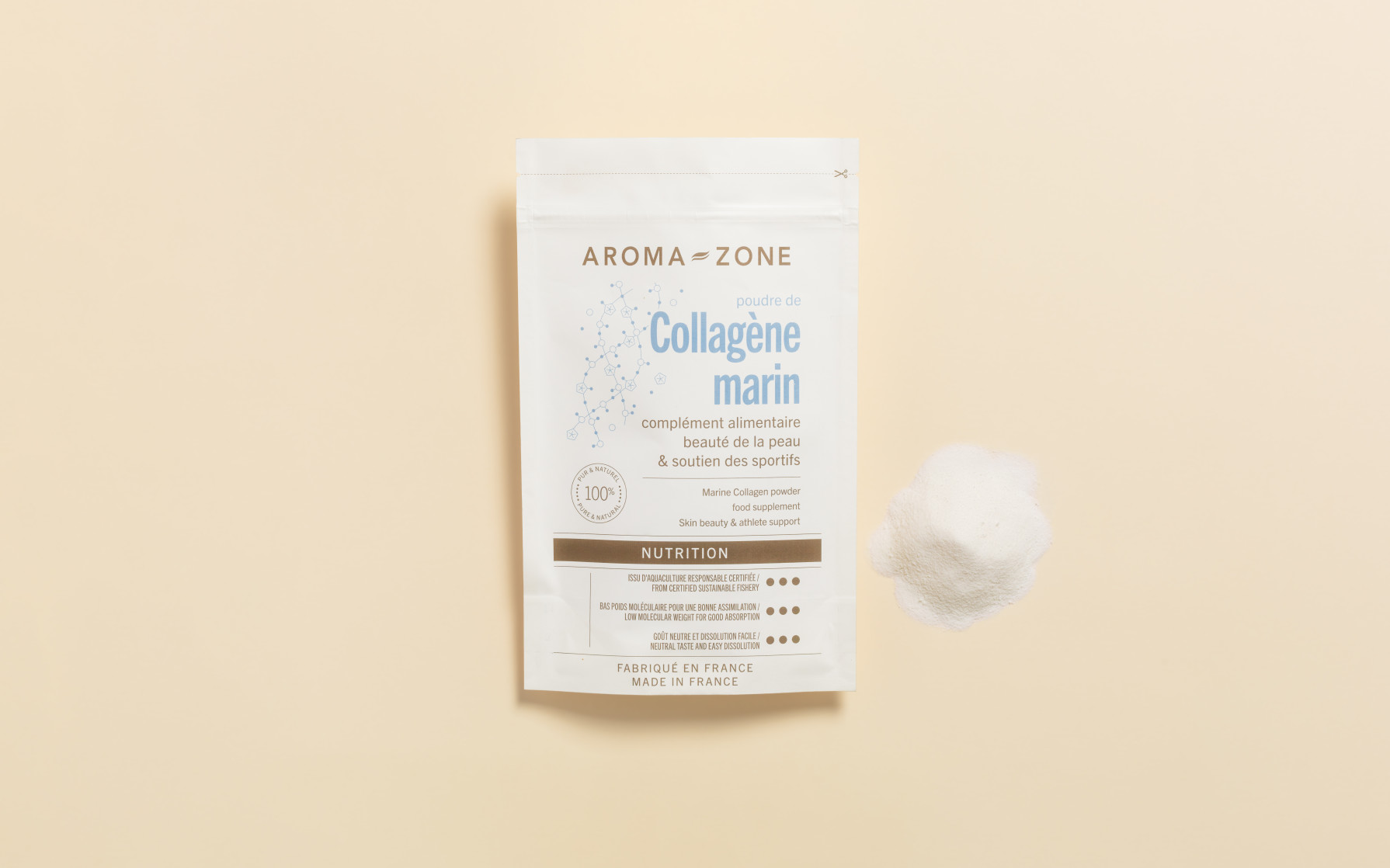 Collagène Marin En Poudre Aroma Zone – 250g – Bien-être Peau, Cheveux & Articulations – Origine France