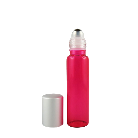 Flacone roll-on in vetro rosa e sfera in acciaio 15 ml