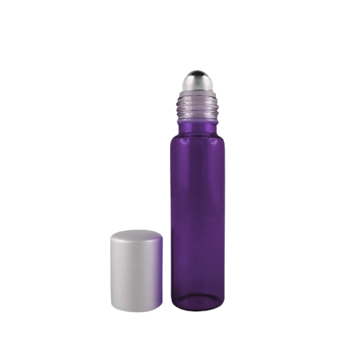Flacone roll-on in vetro viola e sfera in acciaio 15 ml