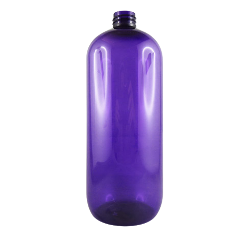 Flacon de pipette violet en verre plastique cosmétique. Fleurs de