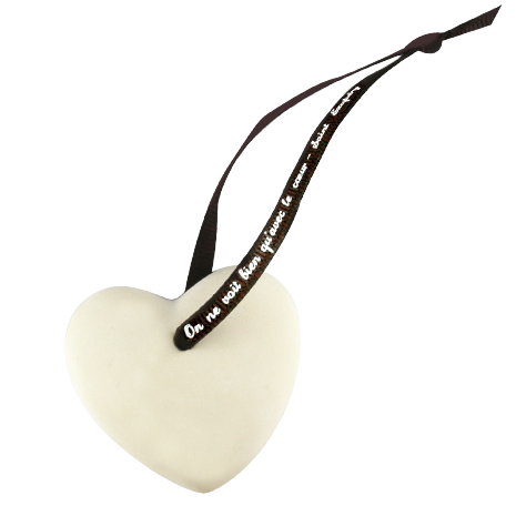 Galet diffuseur coeur blanc crème avec lien de suspension