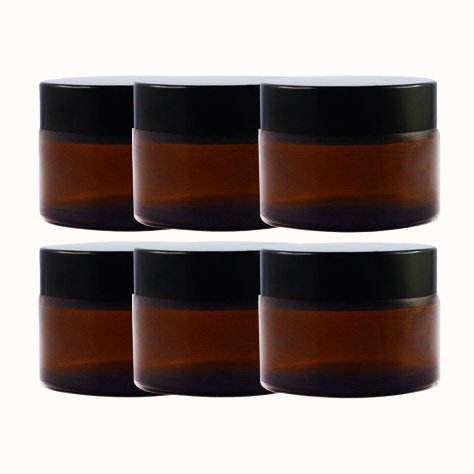 Vasetti in vetro ambrato da 50 ml con coperchio nero (confezione da 6)