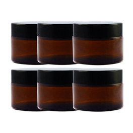 Pots verre ambré 50 ml avec capot noir (lot de 6)