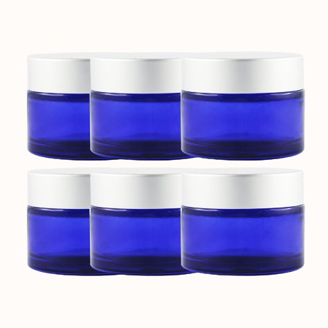 Vasetti in vetro blu da 50 ml con coperchio argento opaco (confezione da 6)
