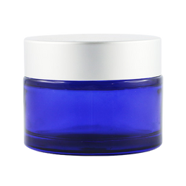 Pot verre bleu 50 ml avec capot argent mat