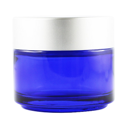 Pot verre bleu 100 ml avec capot argent mat