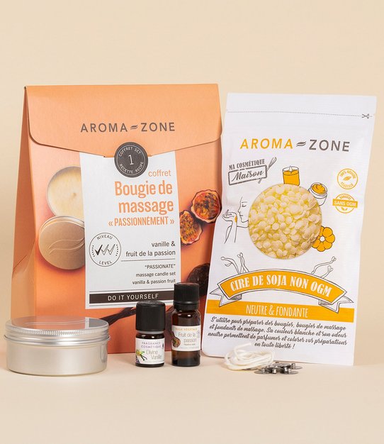 Coffret cosmétique maison Bougie de massage “passionnément” - vanille &  fruits de la passion - Aroma-Zone