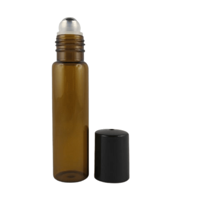 Flacone roll-on in vetro ambrato con sfera in acciaio da 15 ml