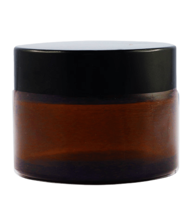 Pot verre ambré 50 ml avec capot noir