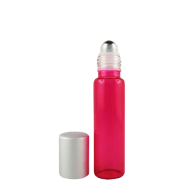 Flacone roll-on in vetro rosa e sfera in acciaio 15 ml