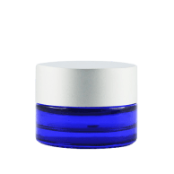 Pot verre bleu 5 ml avec capot argent mat
