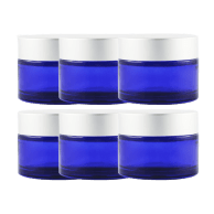 Vasetti in vetro blu da 50 ml con coperchio argento opaco (confezione da 6)