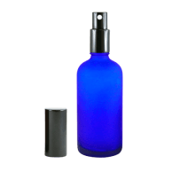 Flacon spray en verre bleu dépoli 100mL