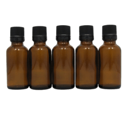 Flacons DIN18 en verre ambré 30 ml avec codigouttes (lot de 5)