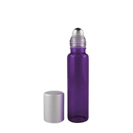 Flacon roll-on 15 ml en verre coloré violet et bille acier