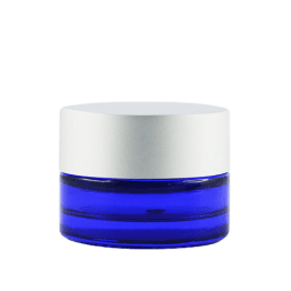 Pot verre bleu 5 ml avec capot argent mat