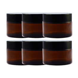 Vasetti in vetro ambrato da 50 ml con coperchio nero (confezione da 6)