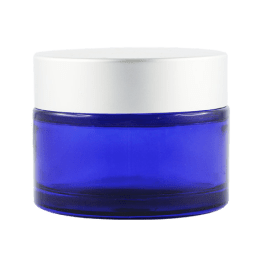 Pot verre bleu 50 ml avec capot argent mat