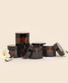 Vasetti in vetro ambrato da 50 ml con coperchio nero (confezione da 6)