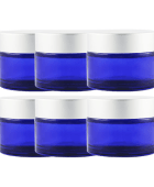 Pots verre bleu 50 ml avec capot argent mat (lot de 6)