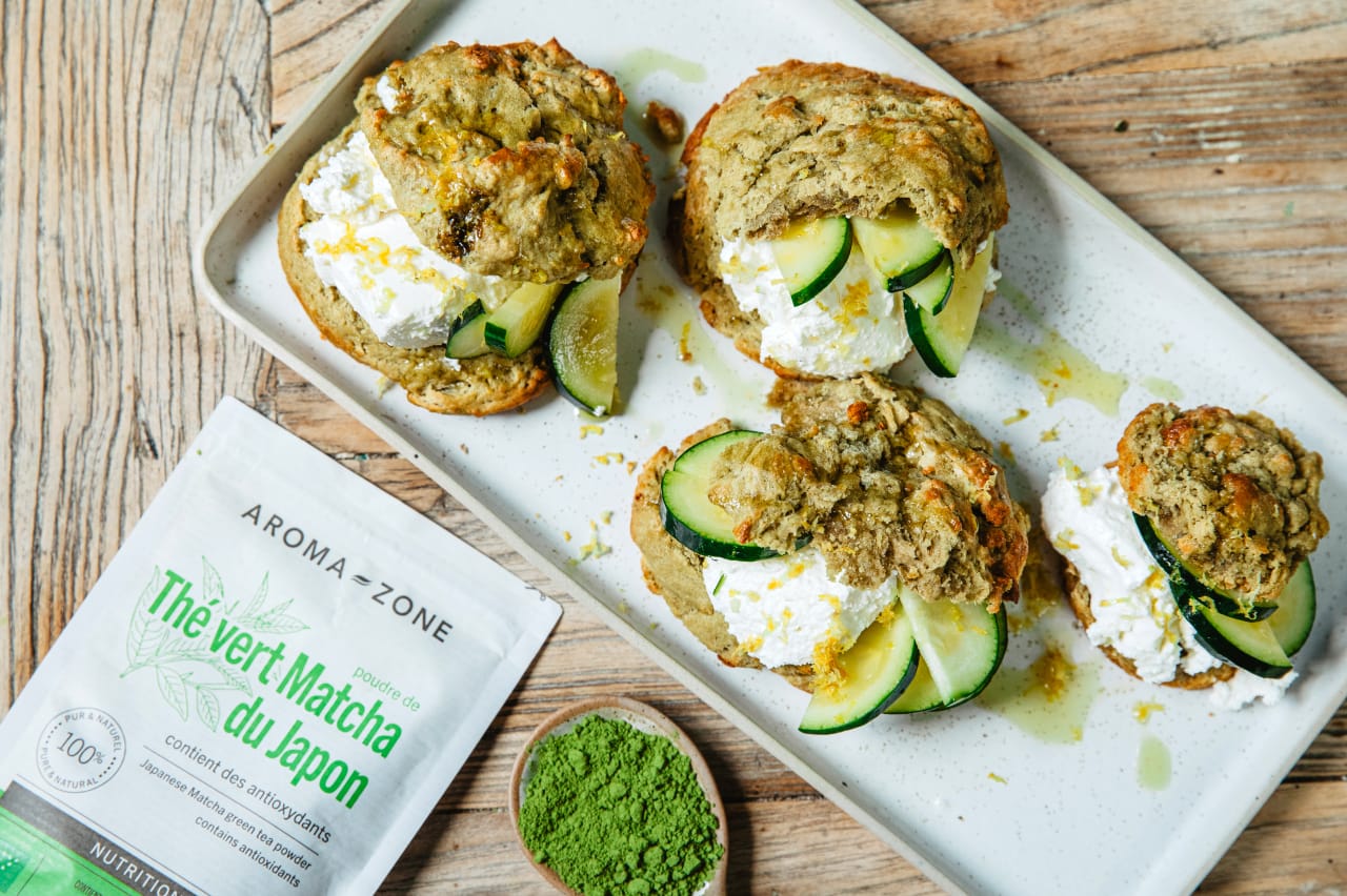 Scones au thé matcha, courgettes, ricotta et citron : recette gourmande et antioxydante pour une peau éclatante