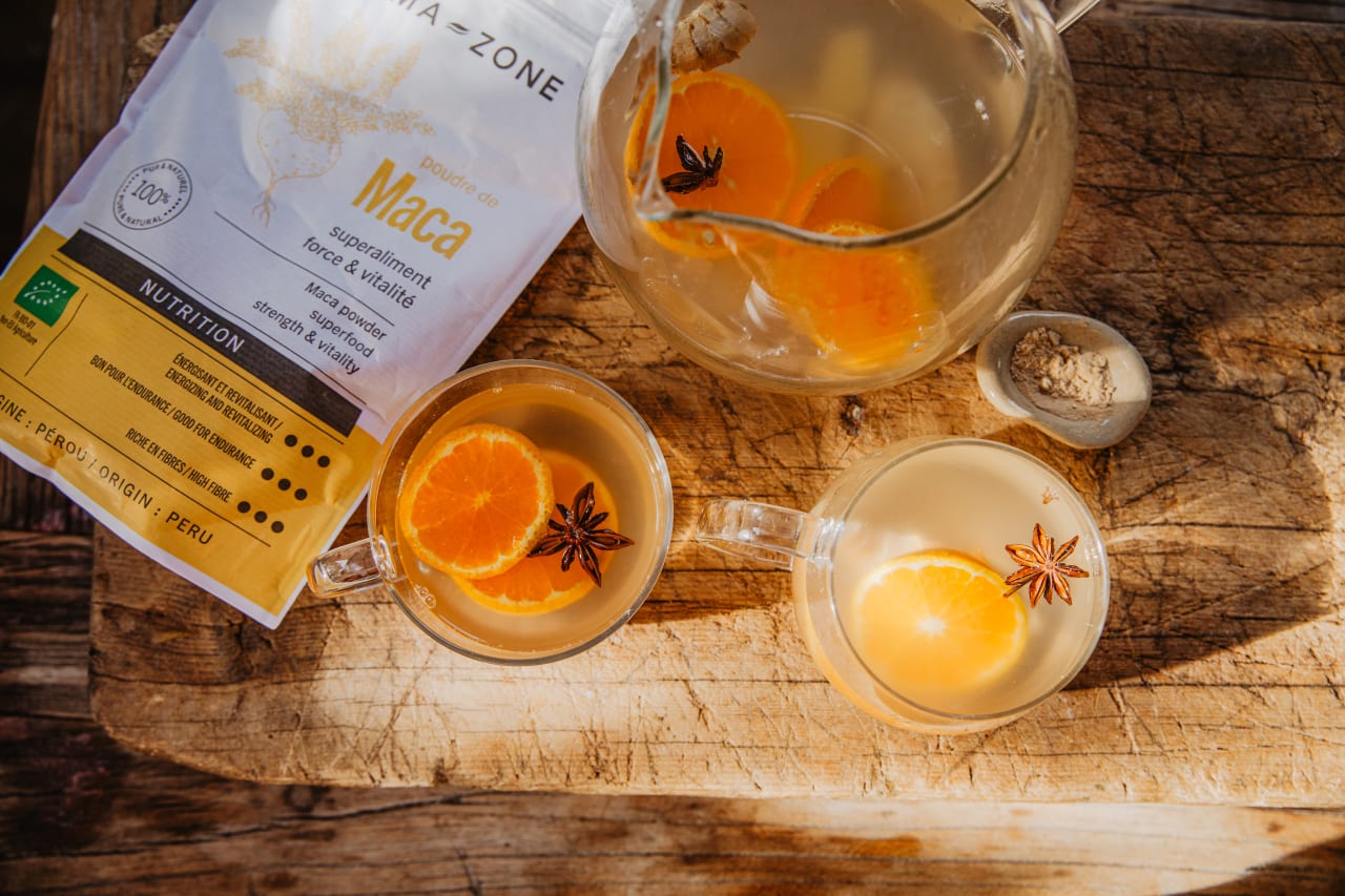 Infusion au Gingembre, Clémentine, Maca et Anis étoilé : un rituel réchauffant pour la vitalité et l’équilibre