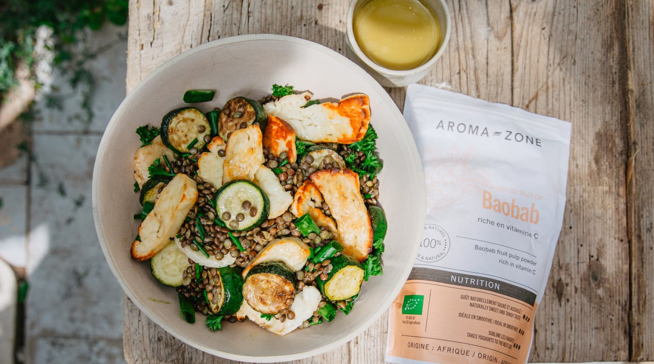 Salade de Lentilles, Halloumi et vinaigrette à la Maca : recette revitalisante pour une peau éclatante