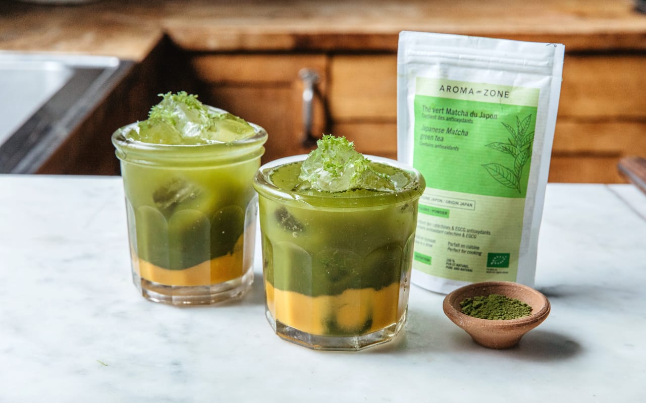 Boisson duo matcha-mangue : recette fraîche et vitaminée