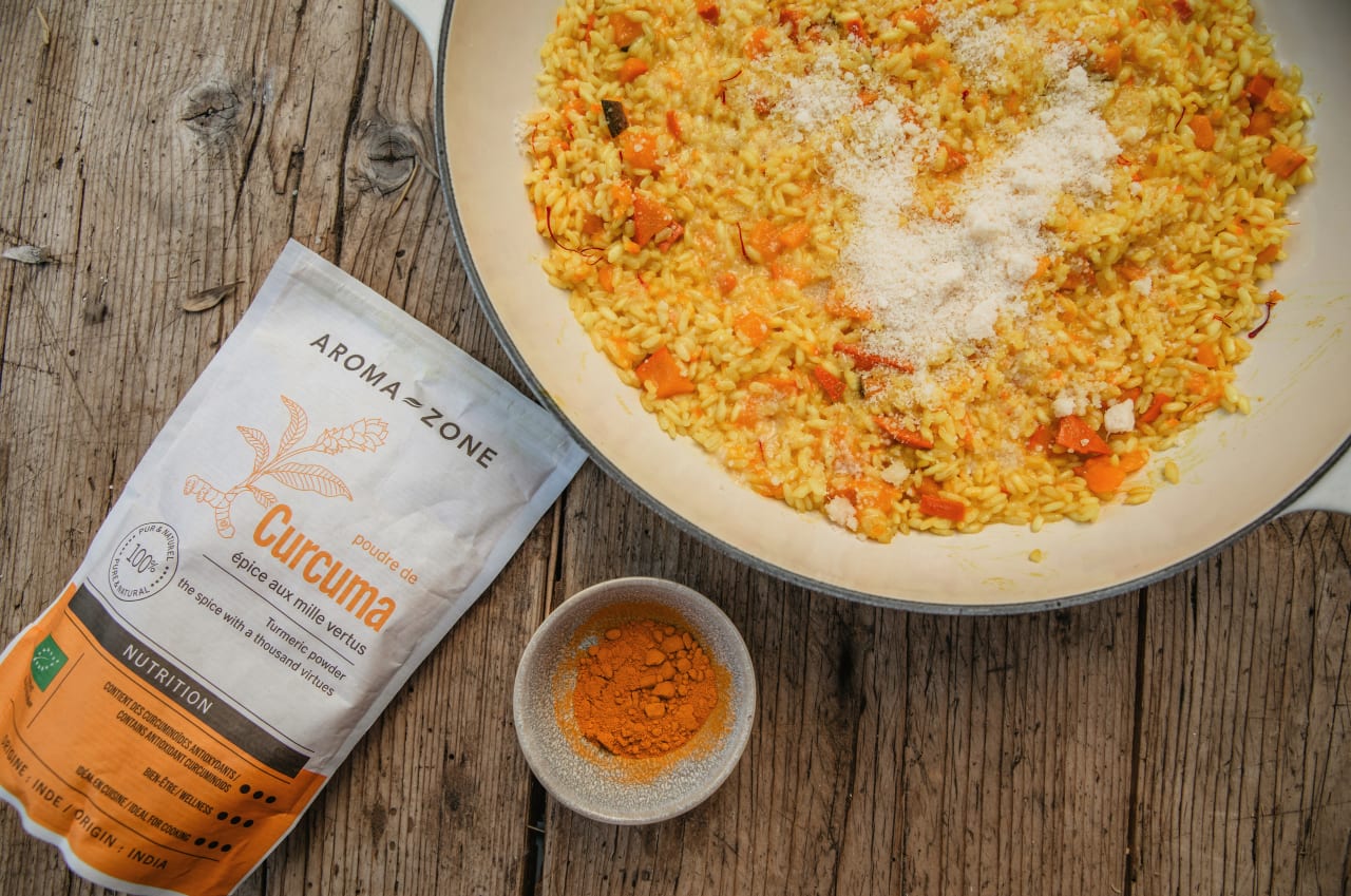 Risotto au Potiron, Safran et Curcuma : recette dorée pour l’immunité et l’éclat  