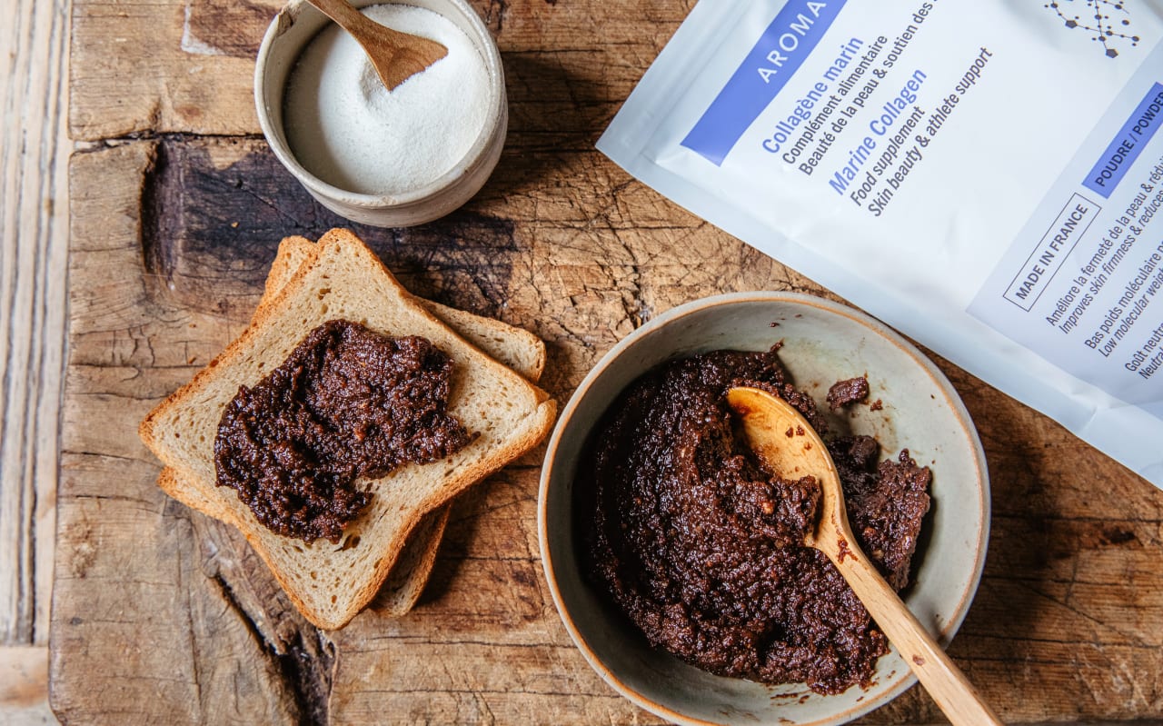 Recette de pâte à tartiner choco noisette et collagène pour soutenir l'élasticité de la peau