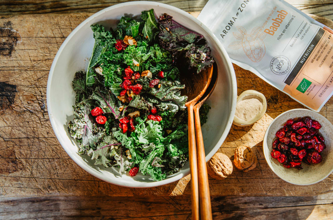 Salade de kale, cranberries et poudre de Baobab : une recette détox et ultra-nutritive