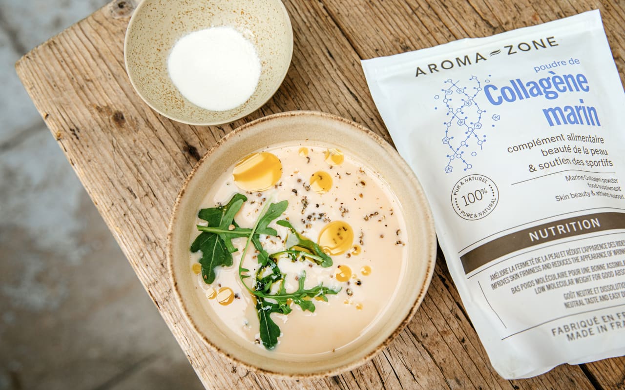 Soupe de châtaigne veloutée à la crème d’amande et collagène marin