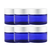Vasetti in vetro blu da 50 ml con coperchio argento opaco (confezione da 6)
