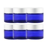 Pots verre bleu 50 ml avec capot argent mat (lot de 6)