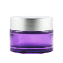 Pot verre violet 30 ml avec capot argent mat