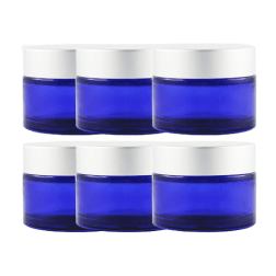 Pots verre bleu 50 ml avec capot argent mat (lot de 6)