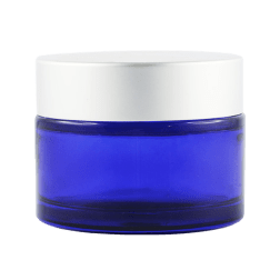 Pot verre bleu 50 ml avec capot argent mat