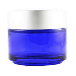 Pot verre bleu 100 ml avec capot argent mat